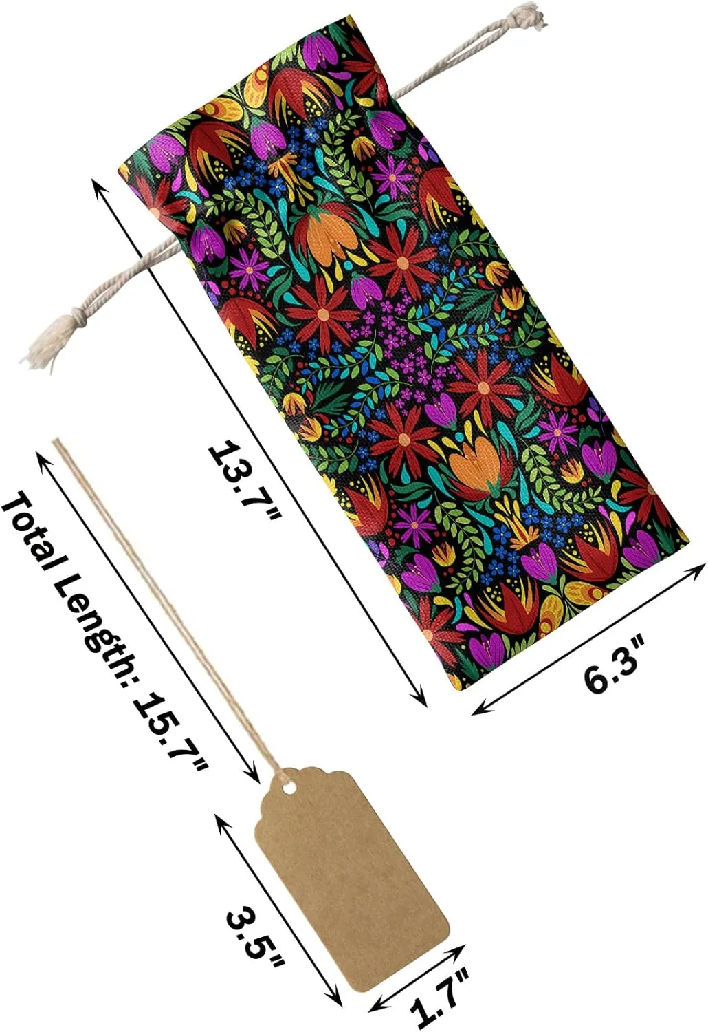 10 Pack Wine Bottle Bags, Colorful Spring Floral Wine Bottle Cover with Drawstring, Ethnic Mexican Vibrant Colored Gift Bag for Champagne, Wedding, Birthday, Party