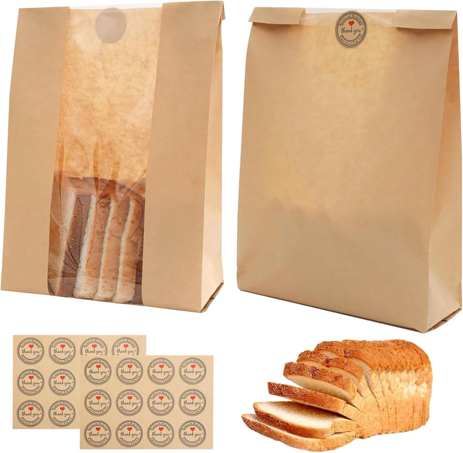 100 Pack Reusable Bread Bags for Sourdough Bread, Food Storage Bread Bags with 120 Bread Sticker, Bread Loaf Bags for Bread Making, Bread Packaging Bags for Home Baking, brown