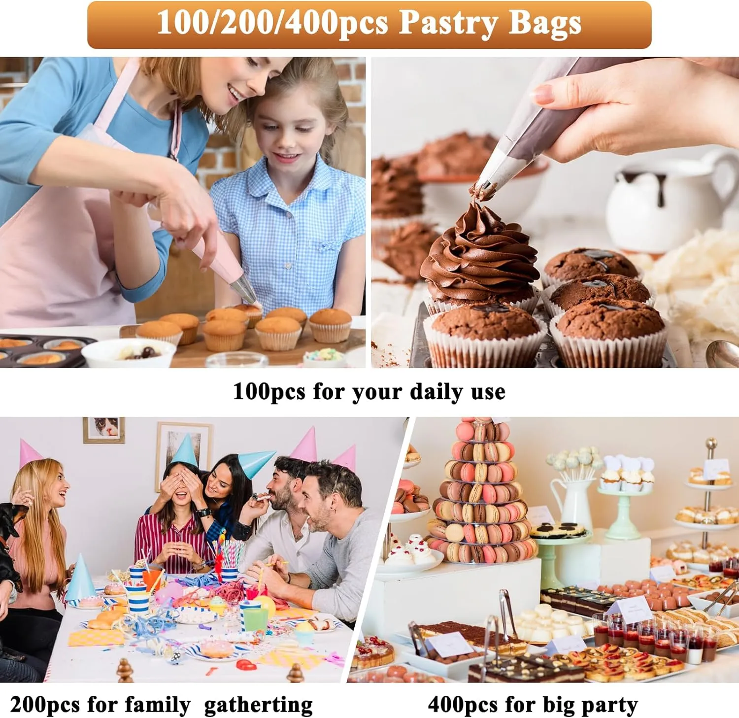 100pcs 18 Inch Disposable Piping Bags, Anti Burst Icing Bags for Cream Frosting, Cakes and Cookies Decoration