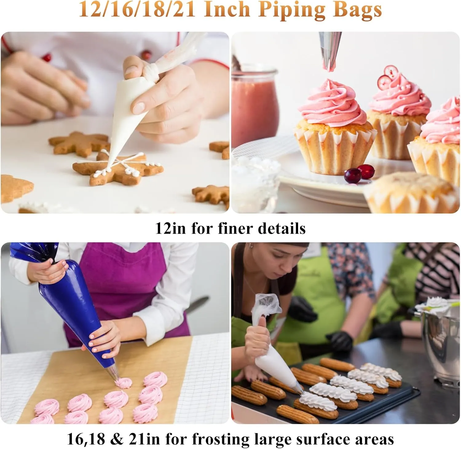 100pcs 18 Inch Disposable Piping Bags, Anti Burst Icing Bags for Cream Frosting, Cakes and Cookies Decoration