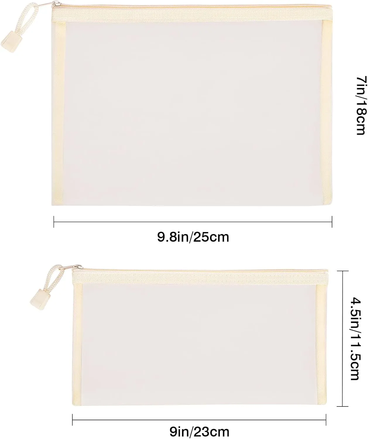 12 Pieces Zipper Nylon Mesh Pouch, Mesh Cosmetic Bags Makeup Bags Pencil Case, Multipurpose Travel Bags for Cosmetic School Office Supplies and Travel Accessories (Beige, A5 B6)