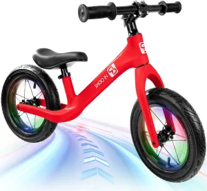12" Balance Bike for 2 3 4 5 Year Old, No Pedal Balance Bike with Lightweight Nylon Frame, Air Filled Tires, Adjustable Seat, Colorful Light-Up Wheels, Gift Bike for Boys Girls