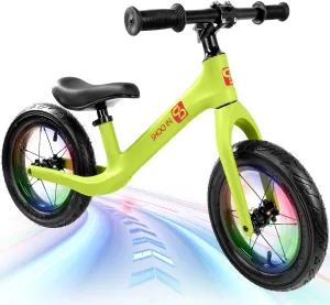 12" Balance Bike for 2 3 4 5 Year Old, No Pedal Balance Bike with Lightweight Nylon Frame, Air Filled Tires, Adjustable Seat, Colorful Light-Up Wheels, Gift Bike for Boys Girls