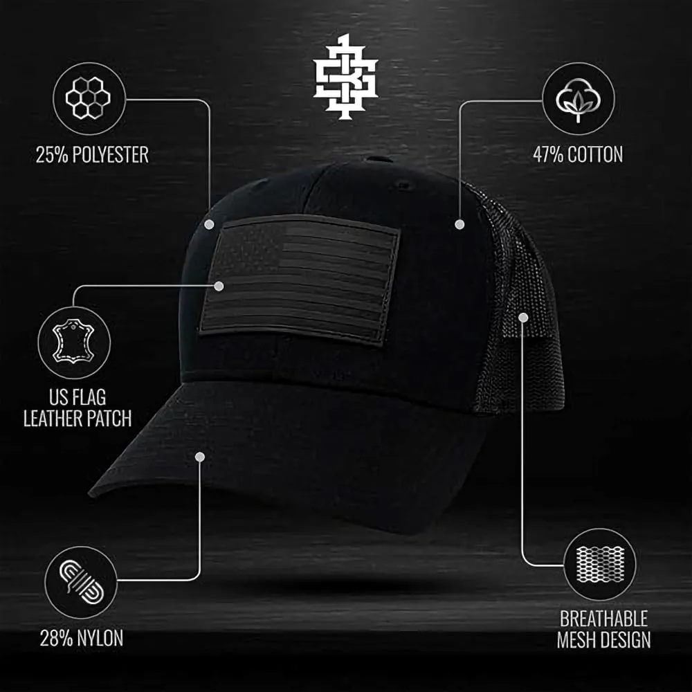 13 STRIPES American Flag Hat – Leather Patch Mesh Back Snapback Hat for Men & Women USA Flag Trucker Hat, Casual Unisex Hat