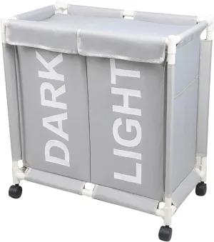 138L Double Laundry Hamper with Lid, Collapsible Laundry Sorter 2 Section, Laundry Cart Divided Laundry Basket on Wheels, Dirty Clothes Organiser for Clothes & Toys Storage(Gray)