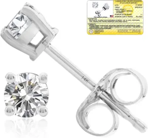 1/4-2 Carat IGI Certified Lab Grown Diamond Stud Earrings | Solitaire Real Diamonds Earring for Women in I-J Color & SI1-SI2 Clarity | 14K Gold Diamond Studs with Secure Backs by MAX   STONE