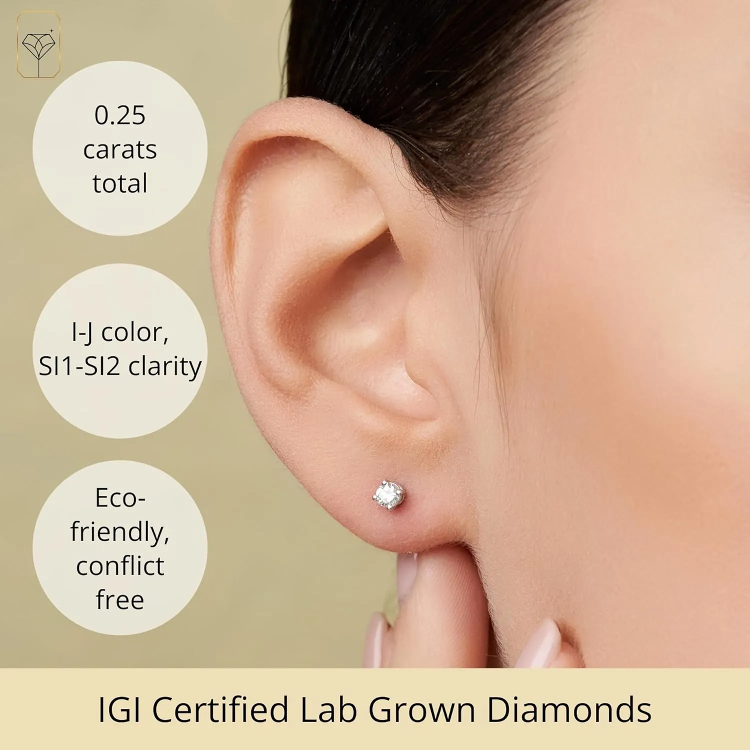 1/4-2 Carat IGI Certified Lab Grown Diamond Stud Earrings | Solitaire Real Diamonds Earring for Women in I-J Color & SI1-SI2 Clarity | 14K Gold Diamond Studs with Secure Backs by MAX   STONE