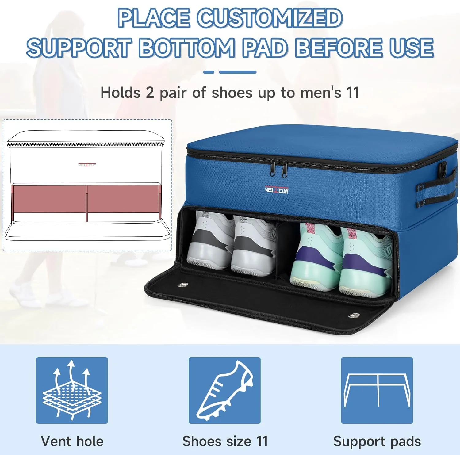 2 Layer Golf Trunk Organizer, Golf Trunk Locker with Separate Compartment for 2 Pair Shoes, Golf Trunk Storage for Balls, Tees, Clothes, Gloves, Accessories