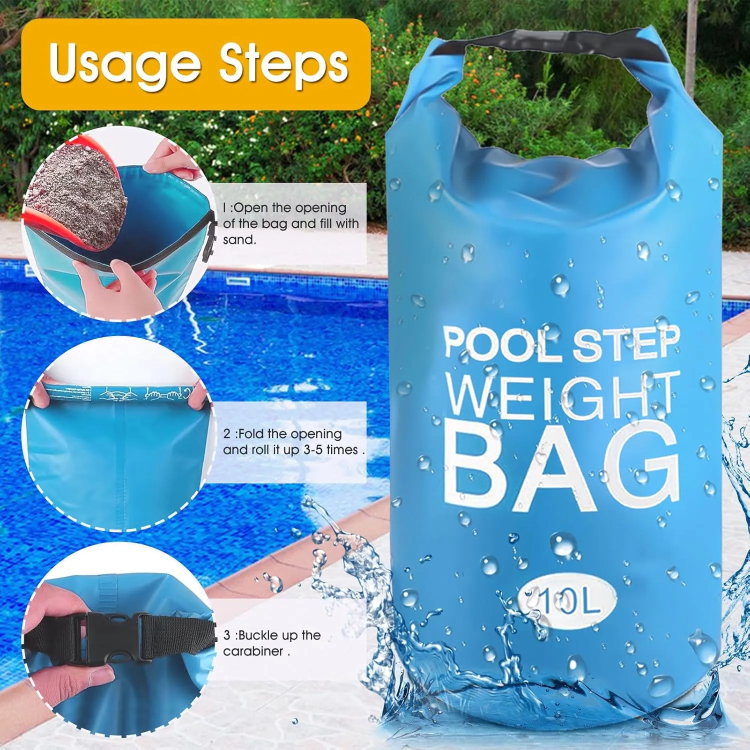 2 Pack Pool Step Weights, 500D PVC Waterproof Heavy Duty Pool Ladder Sand Bags for Weight w/Nylon Handle, 10L Universal Pool Step Weights/Pool Ladder Weights for Above Ground Pools (Sky Blue)