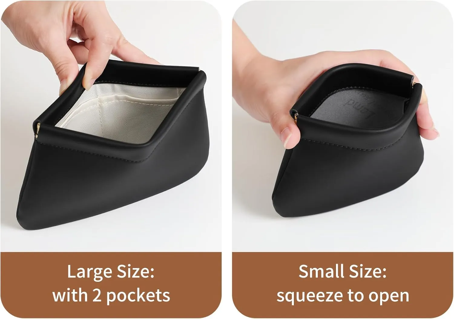 2 Pack Small Makeup Bag for Women, New Organosilicon Super Fiber Leather Mini Cosmetic Bag for Travel, Coin Purse Organizer Storage Pouch (Black)