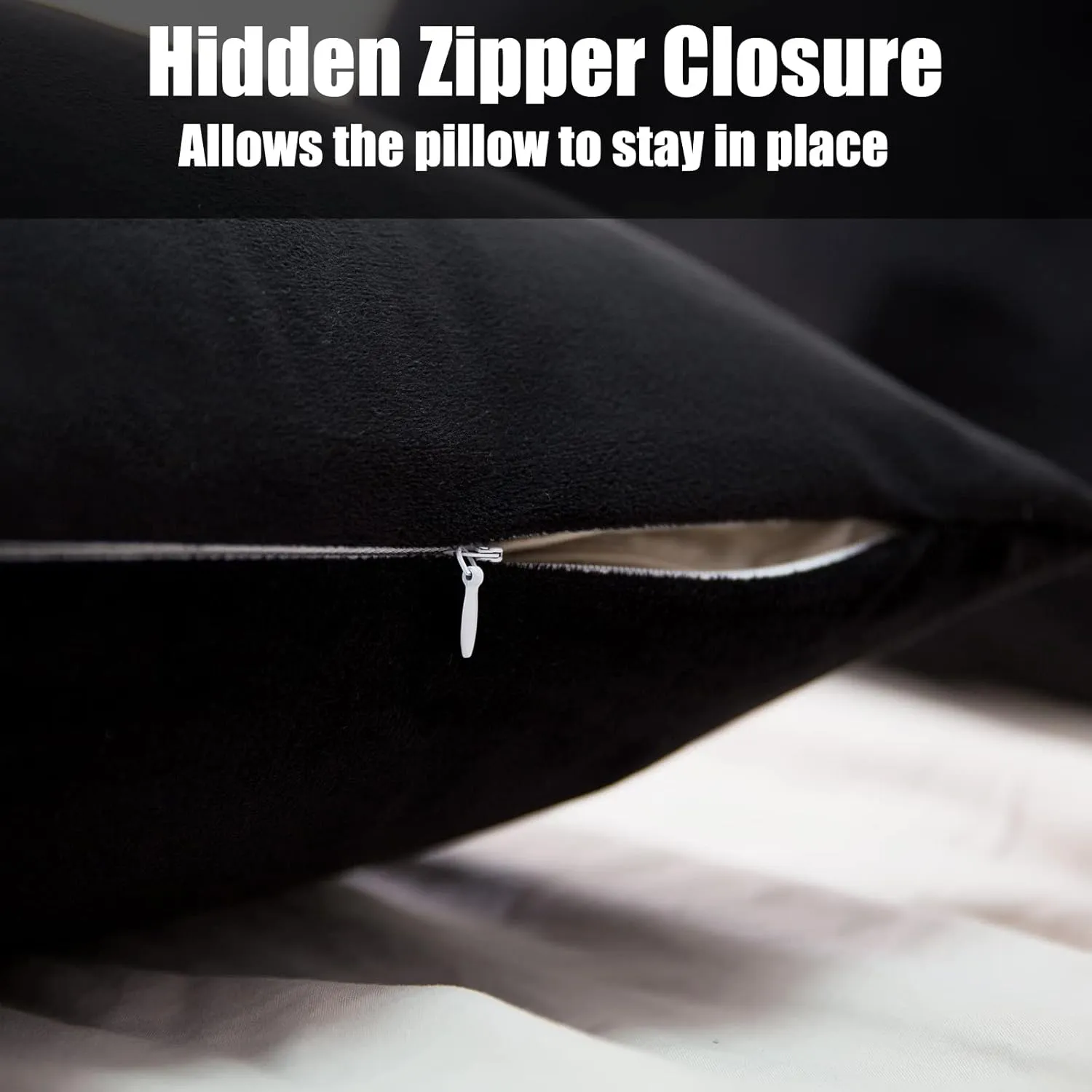2 Pack Zippered Velvet Standard Pillowcases, Super Soft and Cozy Luxury Fuzzy Flannel Pillow Cases with Zipper, 20x26 Inches, Black