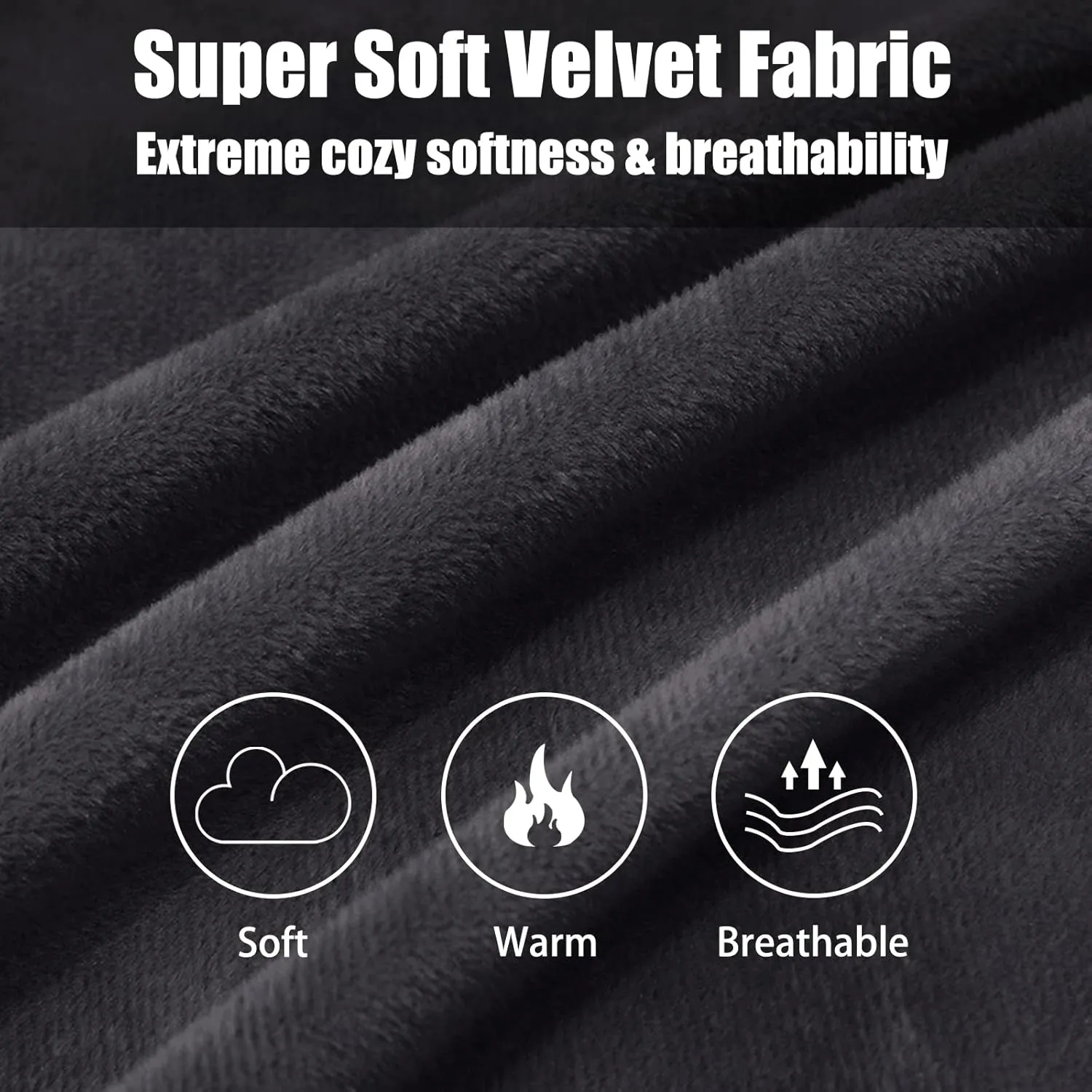 2 Pack Zippered Velvet Standard Pillowcases, Super Soft and Cozy Luxury Fuzzy Flannel Pillow Cases with Zipper, 20x26 Inches, Black