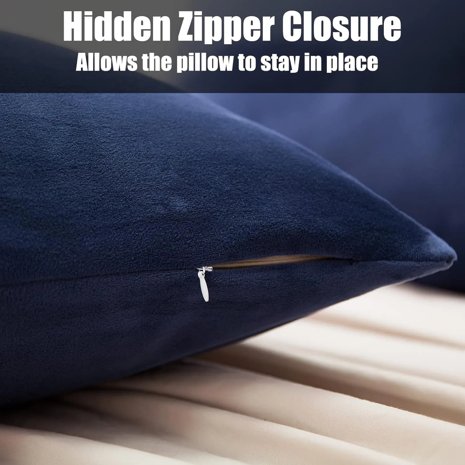 2 Pack Zippered Velvet Standard Pillowcases, Super Soft and Cozy Luxury Fuzzy Flannel Pillow Cases with Zipper, 20x26 Inches, Navy Blue