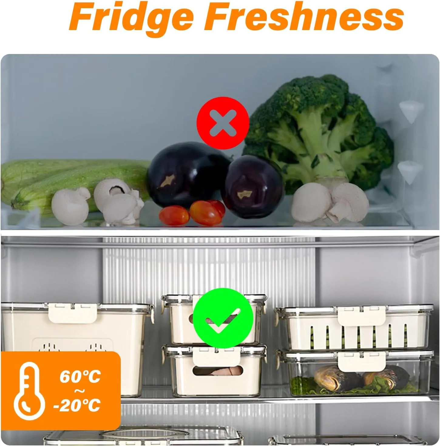 2 Pcs Portable Picnic Parties Fruit Tray, Fridge Food Veggie Condiment Divided Serving Preservation Storage Containers, Kitchen Clear Snackle Box Candy Organizer with Lid Handle