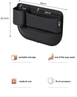 2024 New Seat Car Leather Cup Holder Gap Bag, Adjustable Car Seat Storage Box, Gap Filler Organizer with Cup Holder for Phones Glasses Keys Cards (Driver Side,Black), QCBJ0527