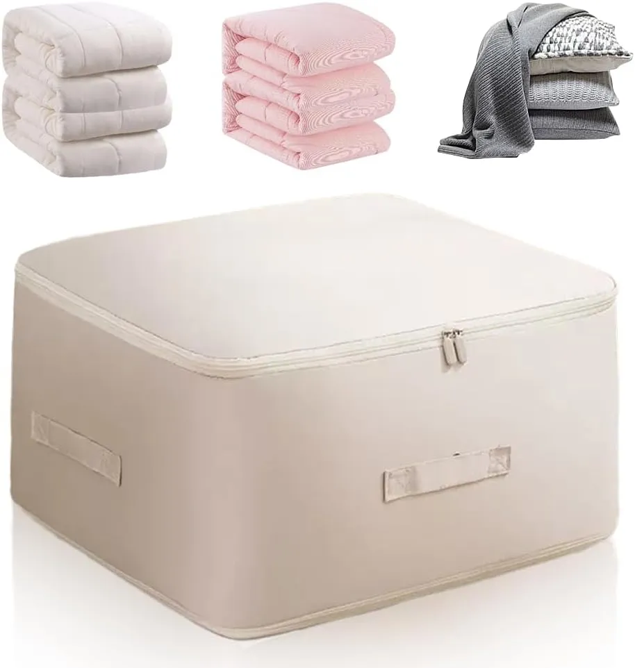 2025 Ultra Space Saving Self Compression Organizer, Portable Heavy Duty Moving Tote Comforter Storage Bag, Upgrade Quilt Compression Storage Bag Packaging Cube Bedding Storage Bag (Khaki, X-Large)