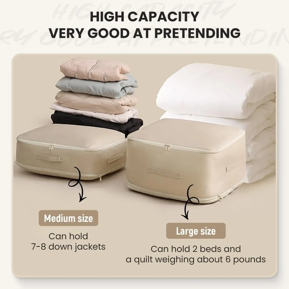 2025 Ultra Space Saving Self Compression Organizer, Portable Heavy Duty Moving Tote Comforter Storage Bag, Upgrade Quilt Compression Storage Bag Packaging Cube Bedding Storage Bag (Khaki, X-Large)