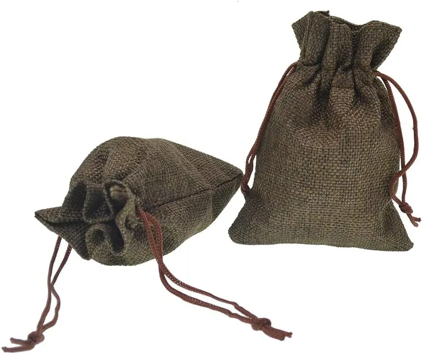 20pcs Burlap Drawstring Gift Bags, Natural Linen Jewelry Pouch for Valentine's Day, Wedding Party and DIY Craft Packing (Coffee, 3.9 x 5.5)