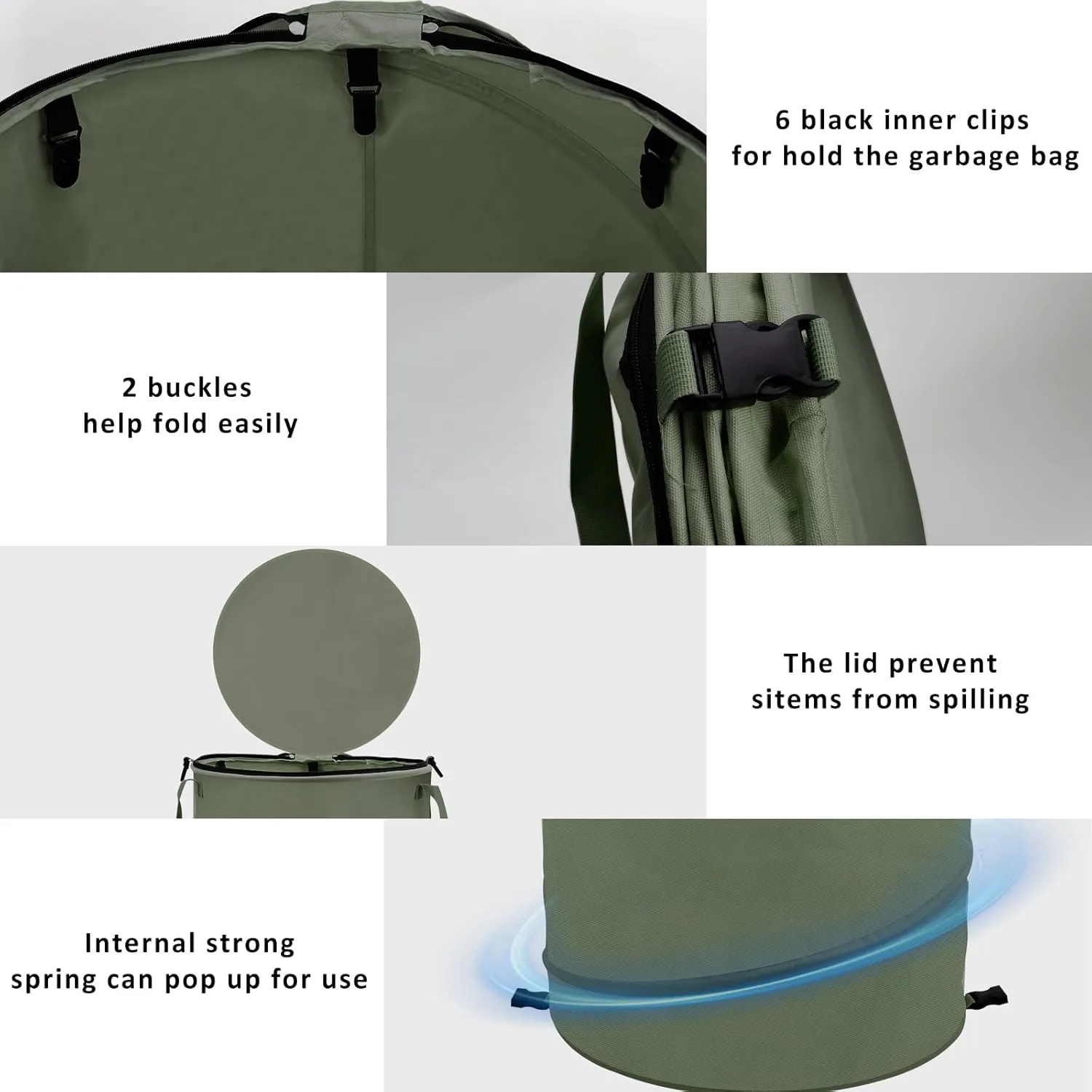 24 Gallons Collapsible Reusable Bags with Gloves, Camping Trash Can with Lid, Pop Up Garbage Can for Outdoor, Large Capacity Leaf Bags for Yard, Lawn, Reusable Garden Garbage Bag - Green