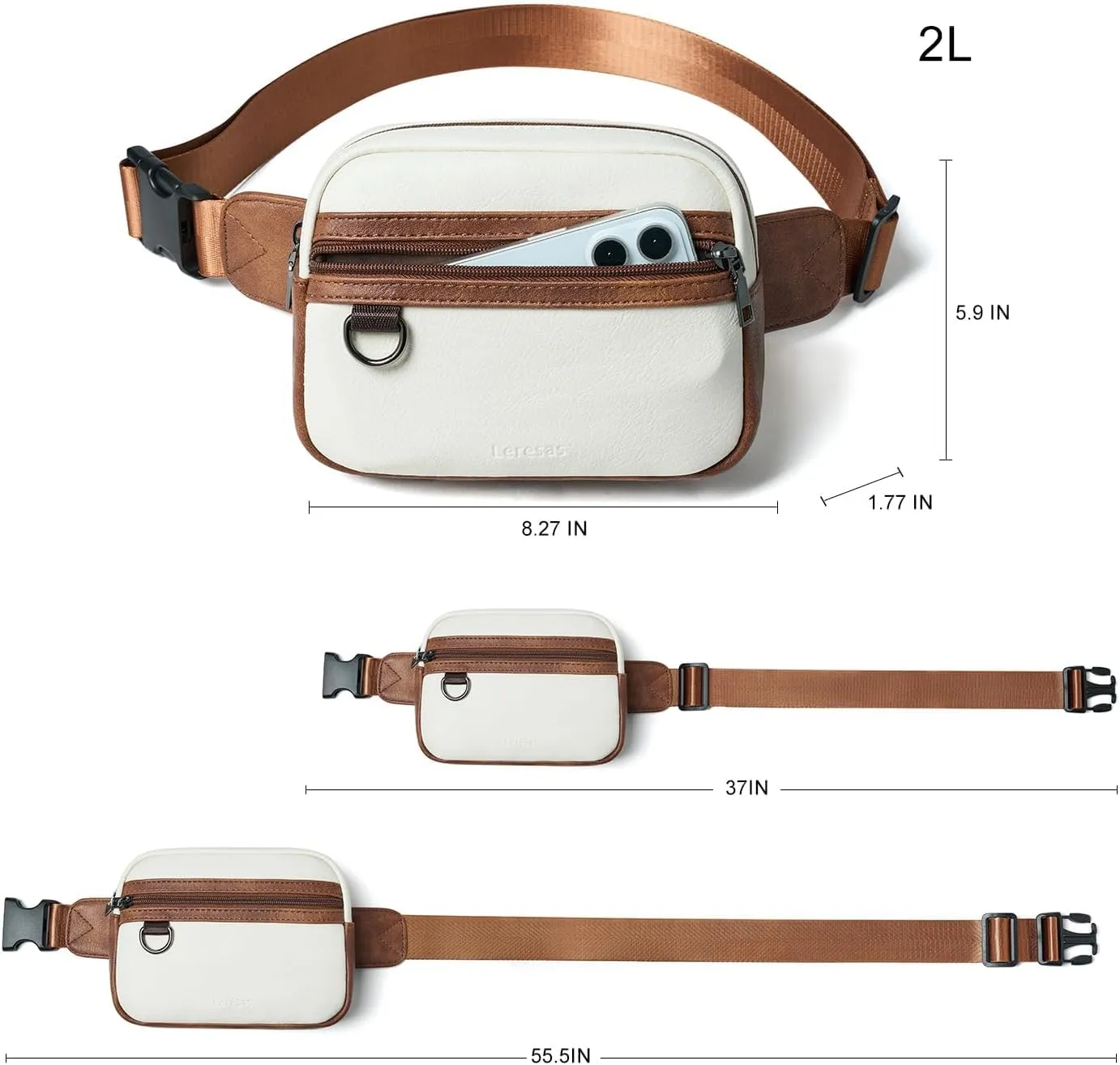 2L Fanny Packs for Women Everywhere Belt Bag Chic Waist Pack Bag Crossbody Purse Faux Leather Travel Cycling Beige