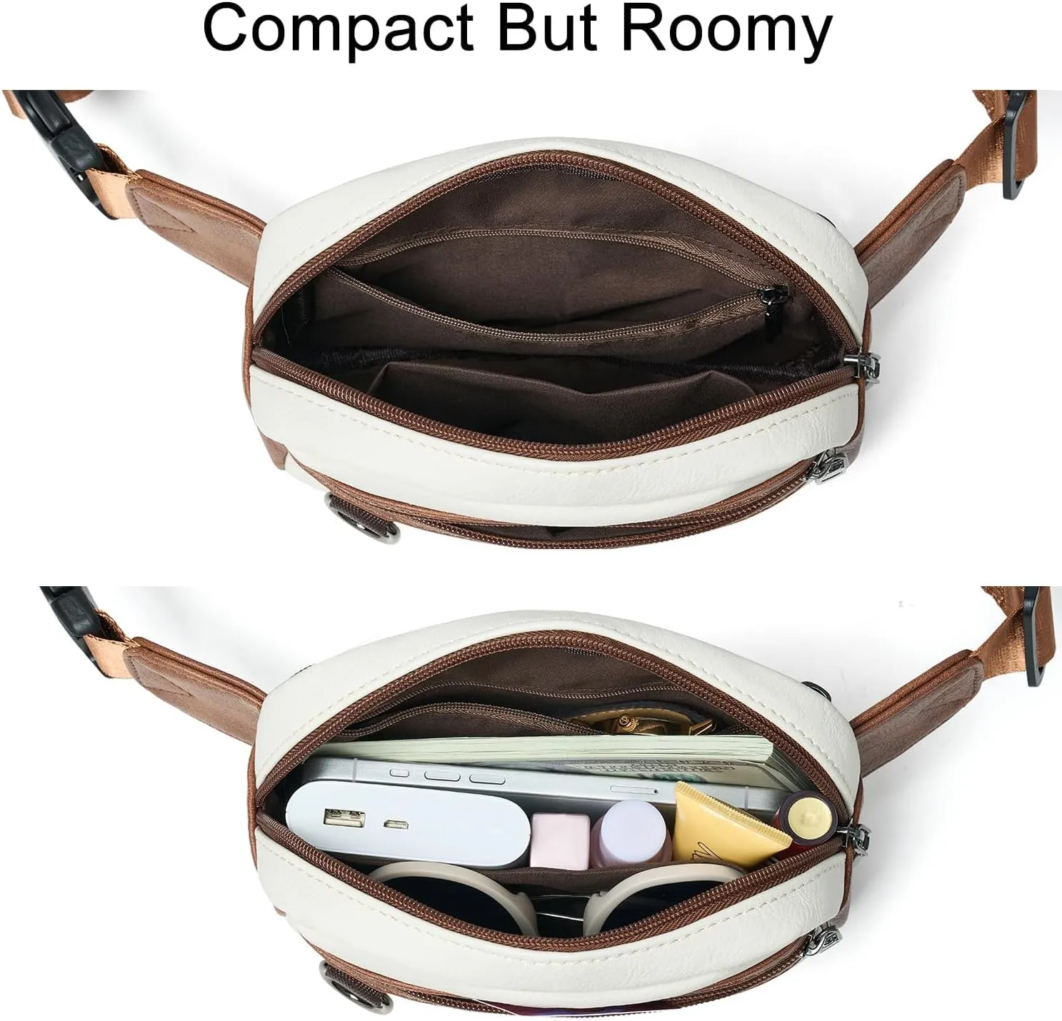 2L Fanny Packs for Women Everywhere Belt Bag Chic Waist Pack Bag Crossbody Purse Faux Leather Travel Cycling Beige