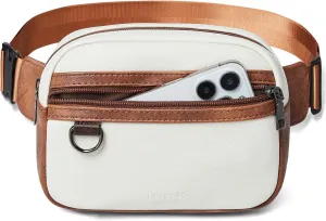 2L Fanny Packs for Women Everywhere Belt Bag Chic Waist Pack Bag Crossbody Purse Faux Leather Travel Cycling Beige