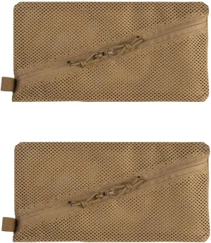 2PC Tactical Carry On Zipper Mesh Pouch, Insert Organizer Utility Admin Pouch Travel Organizer EDC Bag Toiletry Kit Set Storage Case 12X6 inch (Tan)