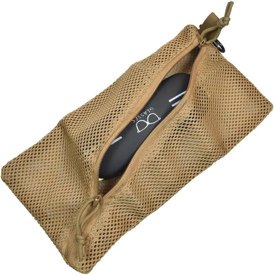 2PC Tactical Carry On Zipper Mesh Pouch, Insert Organizer Utility Admin Pouch Travel Organizer EDC Bag Toiletry Kit Set Storage Case 12X6 inch (Tan)