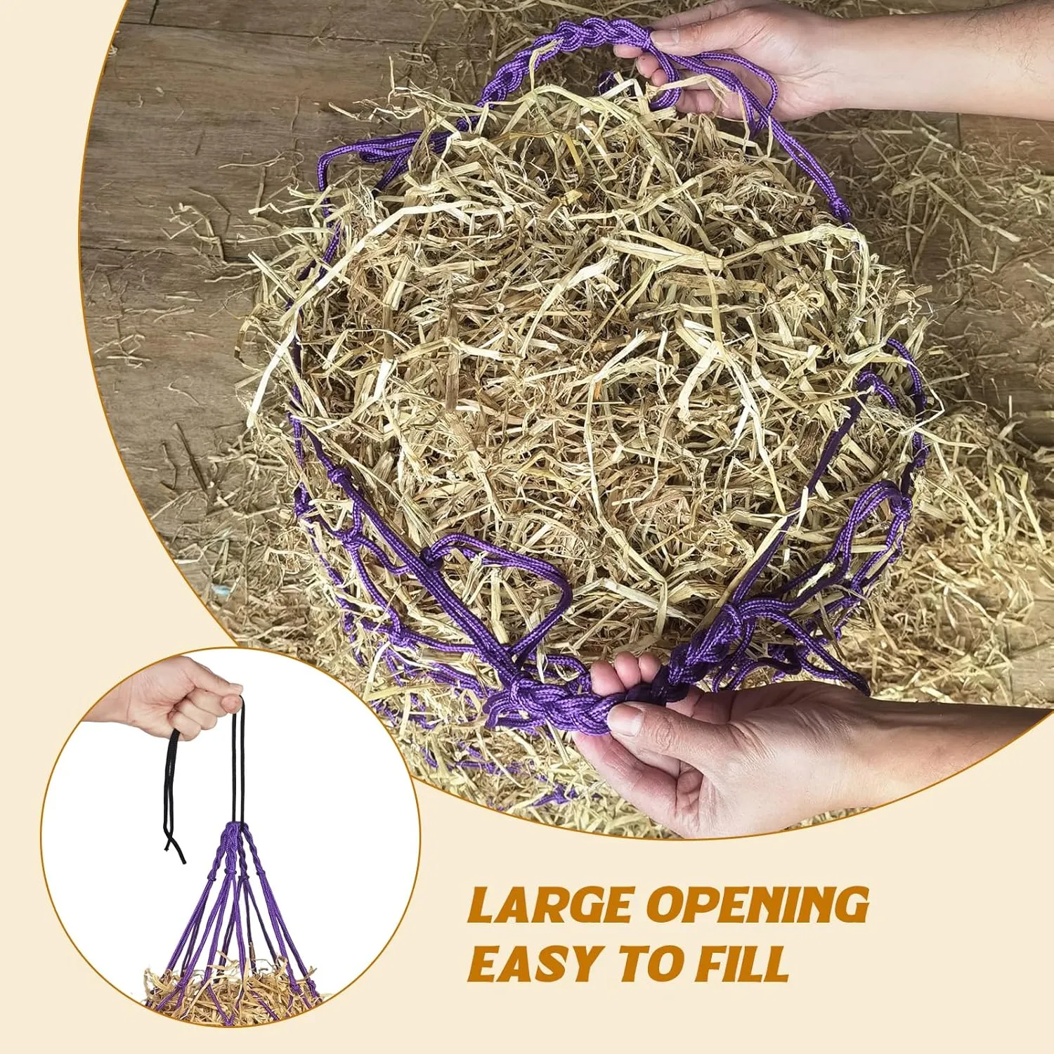 2PCS Hay Nets for Horses,2.36"x2.36" Holes 40”Horse Hay Feeder Net for Slower Feeding,Strong Load-Bearing Hay Bag Hanging for Horse Stable Trailer (Purple)