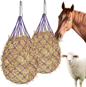 2PCS Hay Nets for Horses,2.36"x2.36" Holes 40”Horse Hay Feeder Net for Slower Feeding,Strong Load-Bearing Hay Bag Hanging for Horse Stable Trailer (Purple)