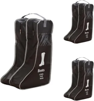 3 Pcs Long Boot Shoe Bags - Portable Zipper Travel Shoe Bags for Storage, Waterproof and Dustproof, Space-saving Storage Bag, Travel Essentials for Women/Men. (11x18'') (Black-3pcs,11x18'')