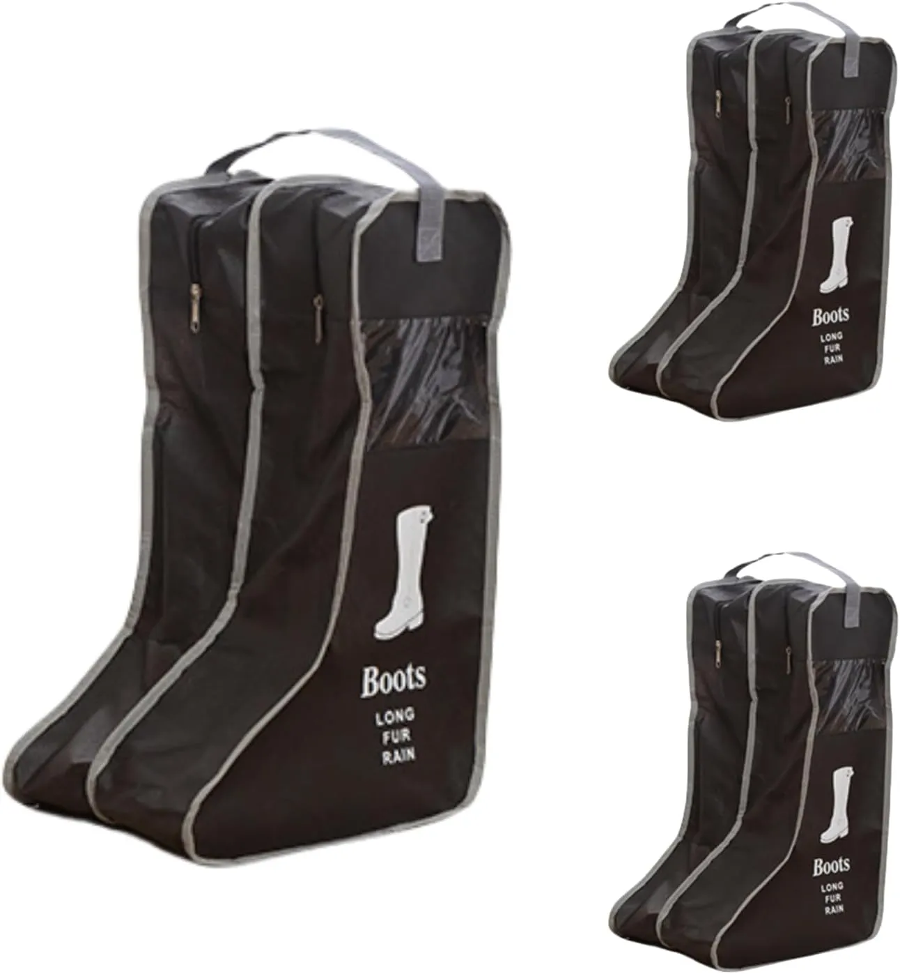 3 Pcs Long Boot Shoe Bags - Portable Zipper Travel Shoe Bags for Storage, Waterproof and Dustproof, Space-saving Storage Bag, Travel Essentials for Women/Men. (11x18'') (Black-3pcs,11x18'')