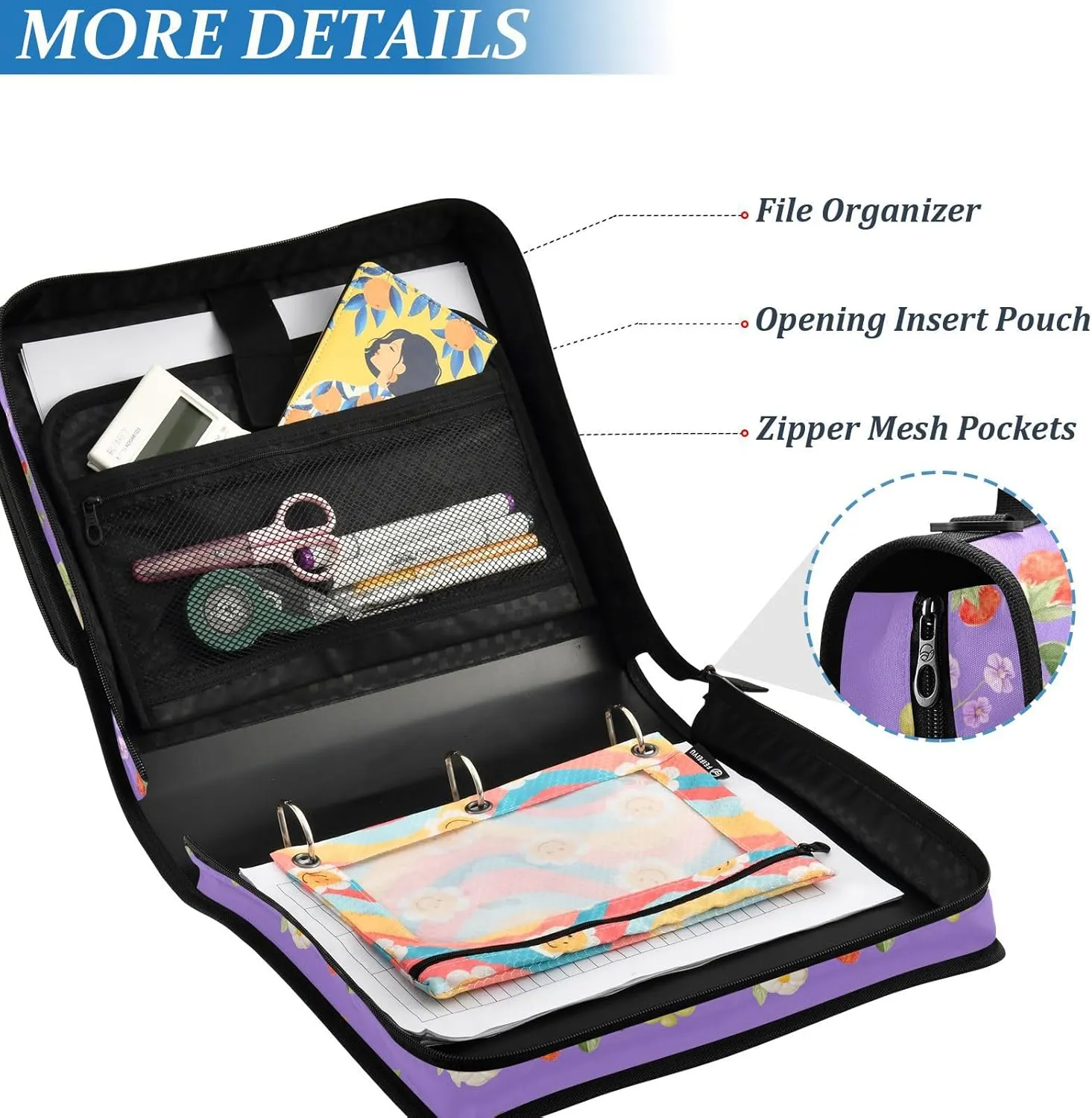 3 Rings 1.5 inch Binder with Extra Pockets with Handle and Removable Shoulder Strap Includes Zip Pocket Portable Home Travel Safe Storage Bag for School/Office Beauty Cloudberry Fruit