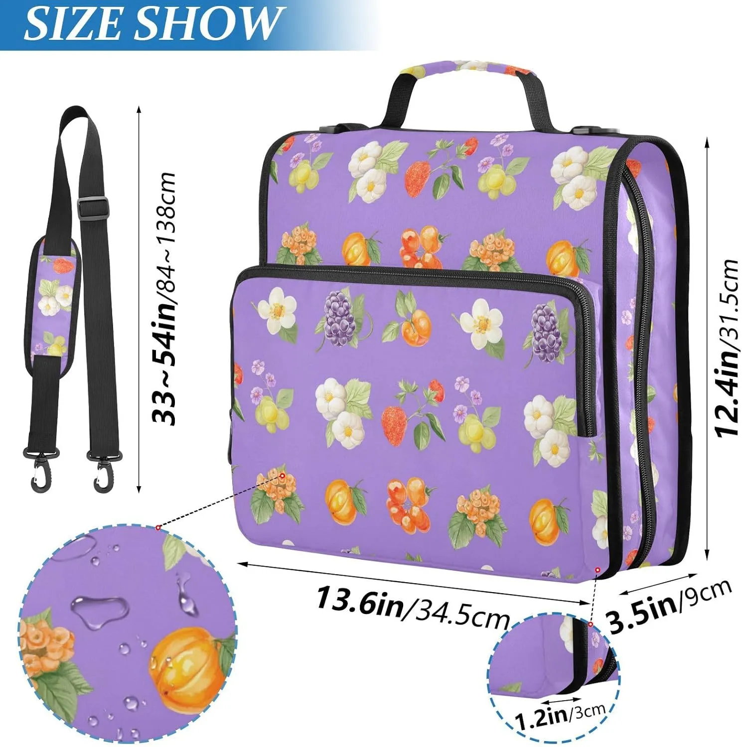 3 Rings 1.5 inch Binder with Extra Pockets with Handle and Removable Shoulder Strap Includes Zip Pocket Portable Home Travel Safe Storage Bag for School/Office Beauty Cloudberry Fruit