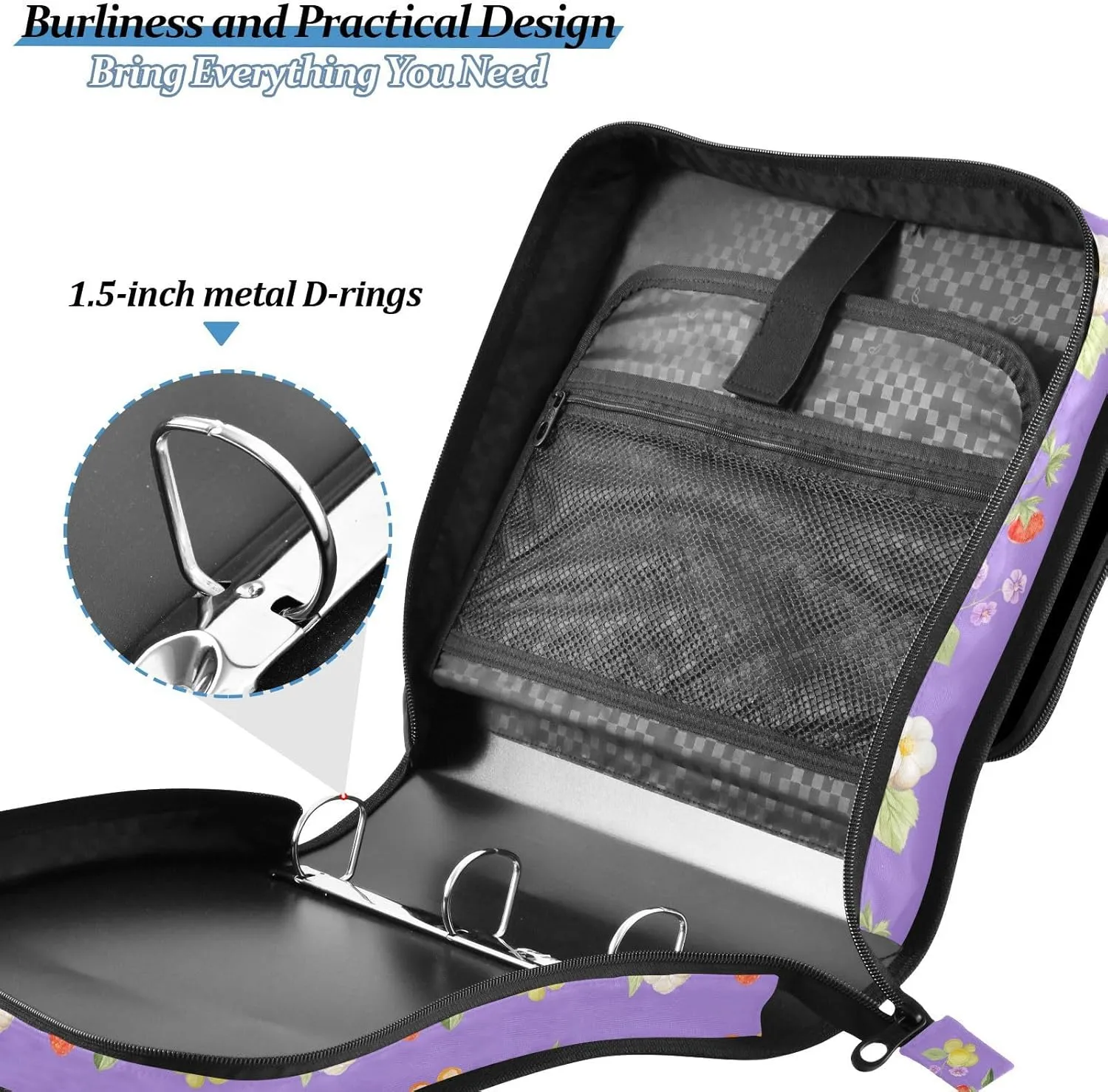 3 Rings 1.5 inch Binder with Extra Pockets with Handle and Removable Shoulder Strap Includes Zip Pocket Portable Home Travel Safe Storage Bag for School/Office Beauty Cloudberry Fruit