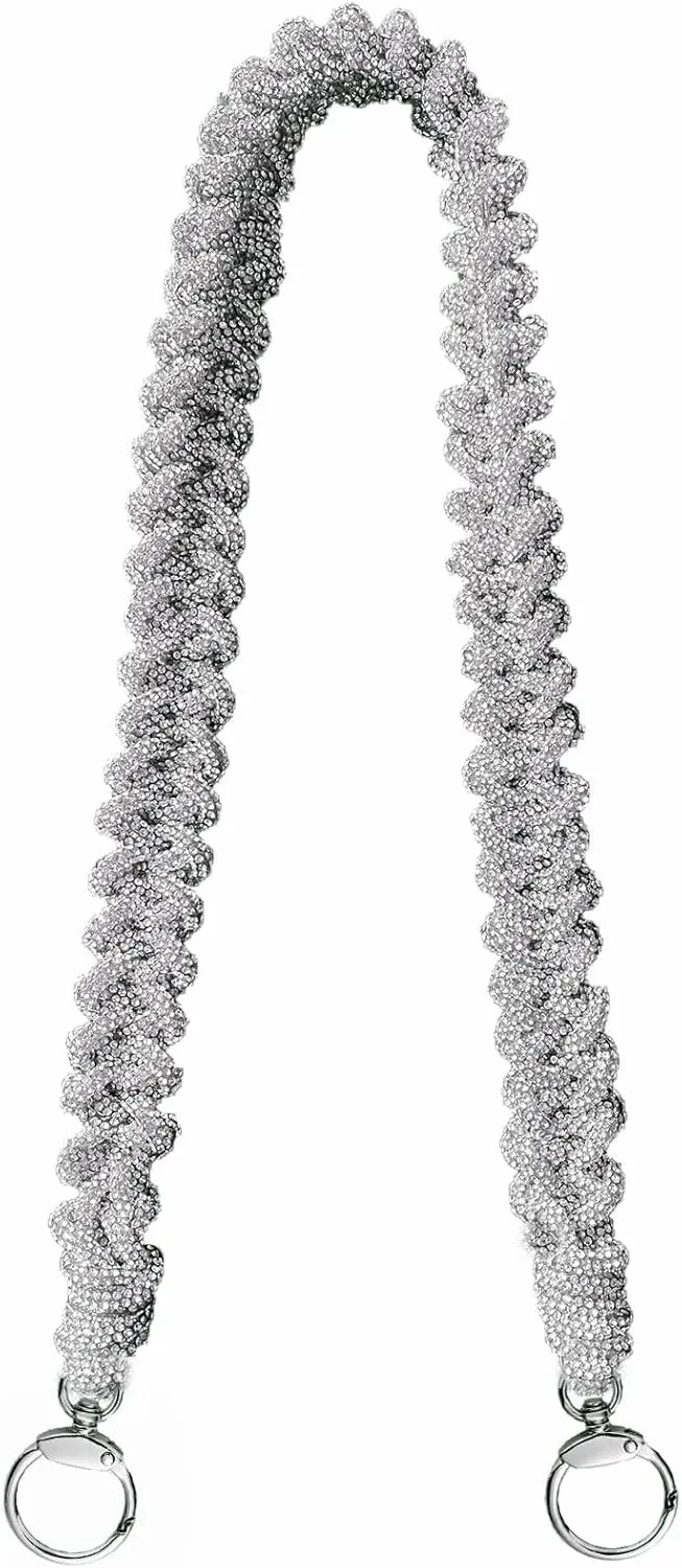 30 inch Crystal Rhinestone Wide Purse Strap Replacement Crossbody Bag Strap Shoulder Straps Silver for Handbags