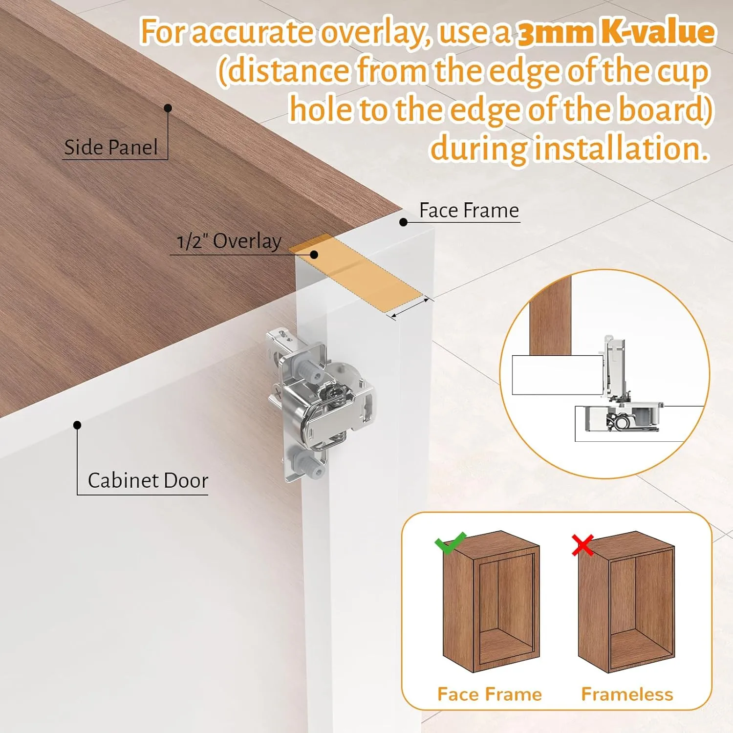 30 Pack 1/2" Overlay 3D Soft Close Concealed Hinge for Face Frame Door, Self Closing Hinges, 105° Smooth Slow Close Quite, Hidden Stainless Steel Hinge for Kitchen Cabinet Door, Satin Nickel