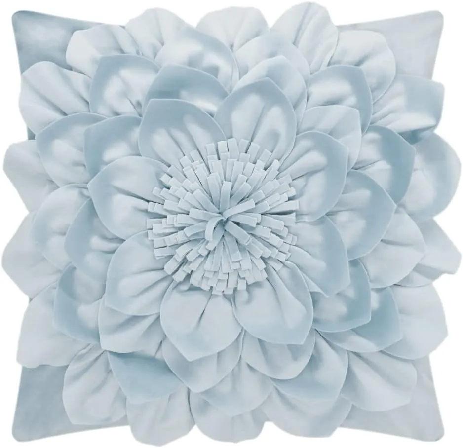 3D Flower Throw Pillow Covers Decorative Cushion Cases Soft Velvet Pillowcases Home Couch Car Bed Room Decor 18 x 18 Inch Blue
