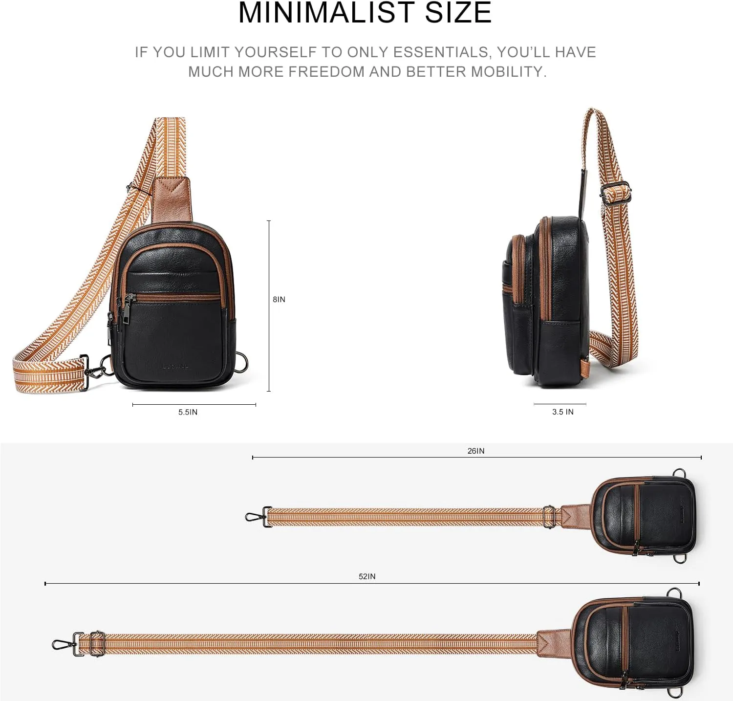 3L SMALL Sling Bag Fanny Packs For Women Men Mini Crossbody Chest Belt Travel Bag Purse Handbag Faux Leather Fashion Cute