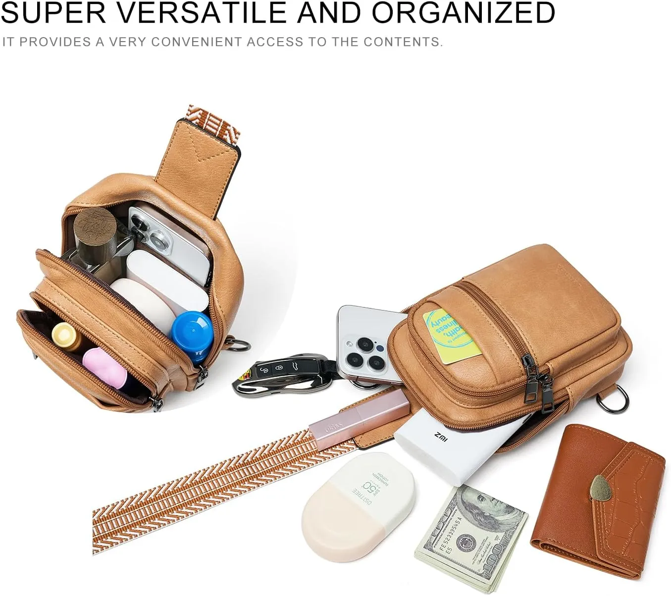 3L SMALL Sling Bag Fanny Packs For Women Men Mini Crossbody Chest Belt Travel Bag Purse Handbag Faux Leather Fashion Cute