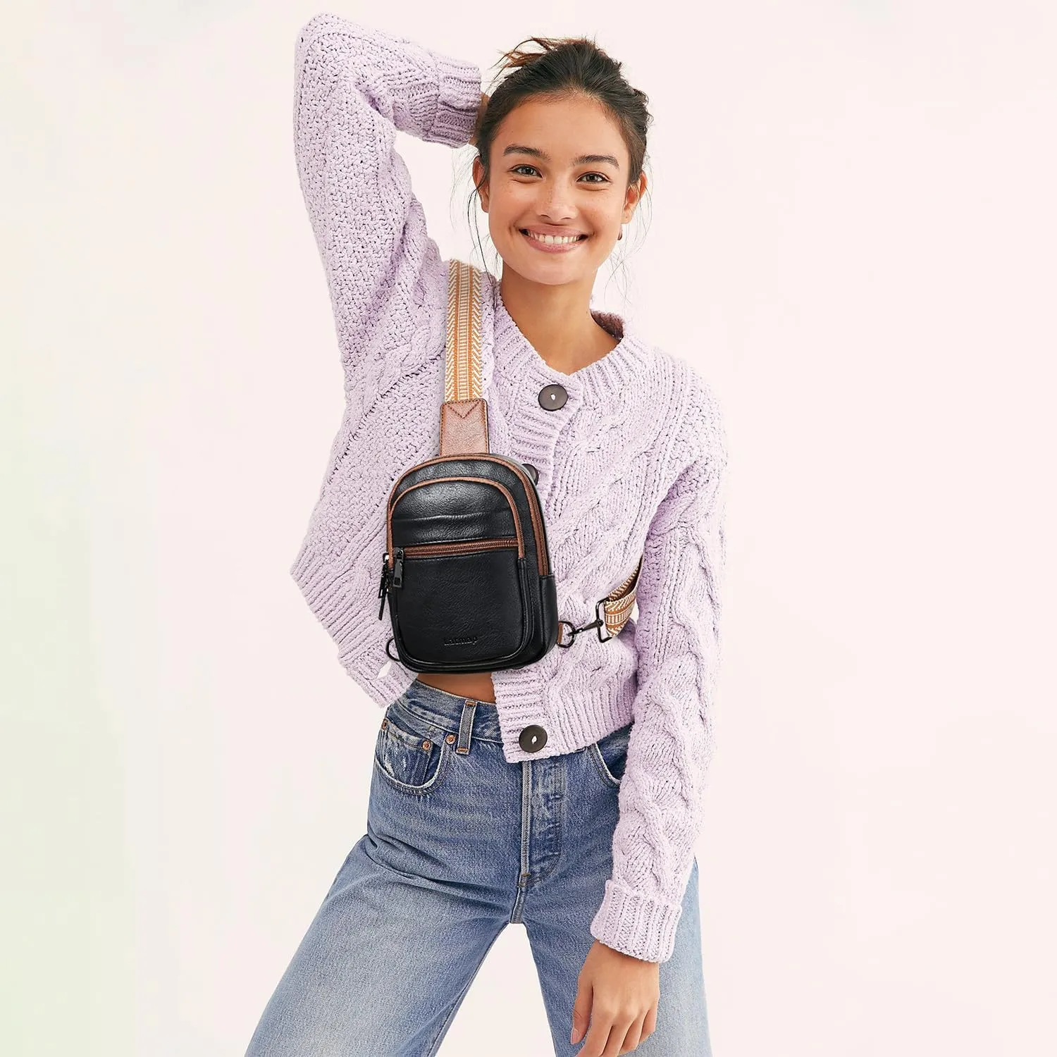 3L SMALL Sling Bag Fanny Packs For Women Men Mini Crossbody Chest Belt Travel Bag Purse Handbag Faux Leather Fashion Cute