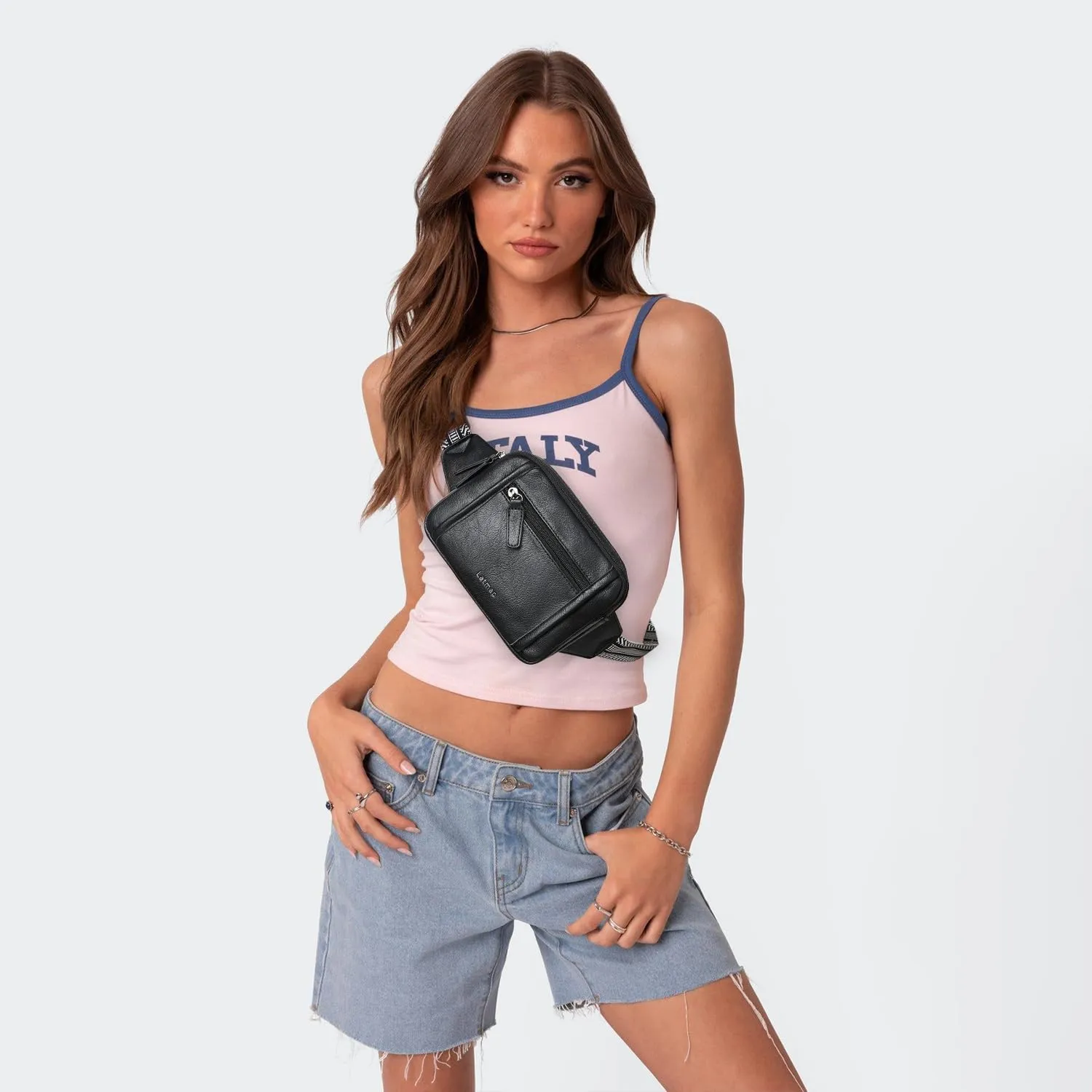 3L TRIPLE ZIP Fanny Packs Belt Bag For Women Men Crossbody Waist Pack Sling Chest Bum Travel Bag Purse Faux Leather Fashion Cute Black