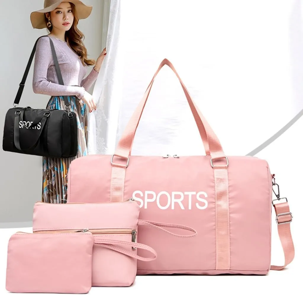 3pcs Fashionable Travel Shoulder Bag Set with Letter Print Large Capacity Fitness Gym Bags Nylon Sports Handbag