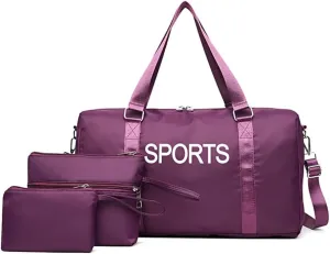 3pcs Fashionable Travel Shoulder Bag Set with Letter Print Large Capacity Fitness Gym Bags Nylon Sports Handbag