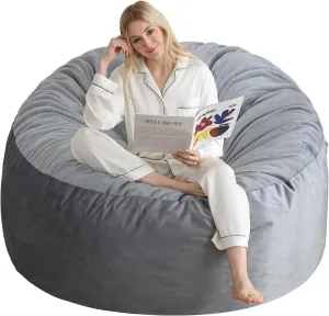 4 Ft Bean Bag Chair, Memory Foam Bean Bag Chairs for Adults with Filling, Round Bean Bag Sofa with Filler Included, Beanbags with Soft Dutch Velvet Fabric,4 Foot,Dark Grey