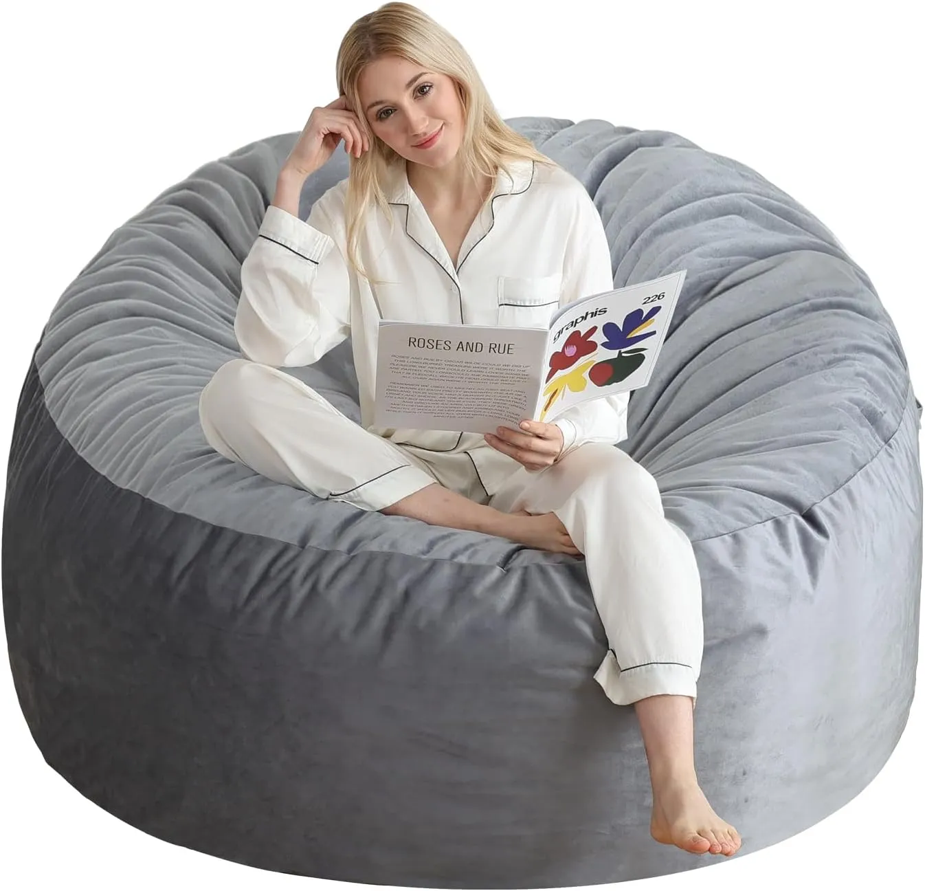 4 Ft Bean Bag Chair, Memory Foam Bean Bag Chairs for Adults with Filling, Round Bean Bag Sofa with Filler Included, Beanbags with Soft Dutch Velvet Fabric,4 Foot,Dark Grey