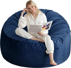 4 Ft Bean Bag Chair, Memory Foam Bean Bag Chairs for Adults with Filling, Round Bean Bag Sofa with Filler Included, Beanbags with Soft Dutch Velvet Fabric,4 Foot,Navy