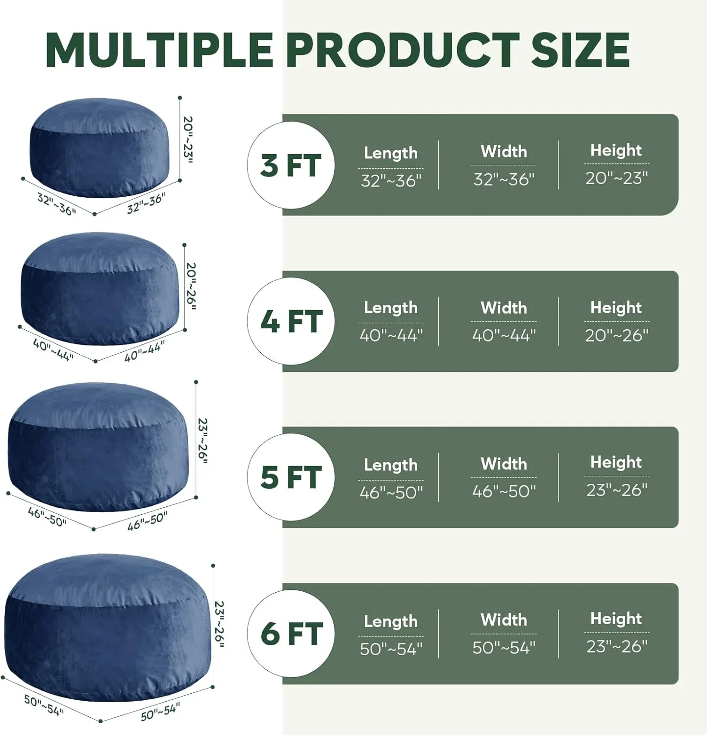 4 Ft Bean Bag Chair, Memory Foam Bean Bag Chairs for Adults with Filling, Round Bean Bag Sofa with Filler Included, Beanbags with Soft Dutch Velvet Fabric,4 Foot,Navy