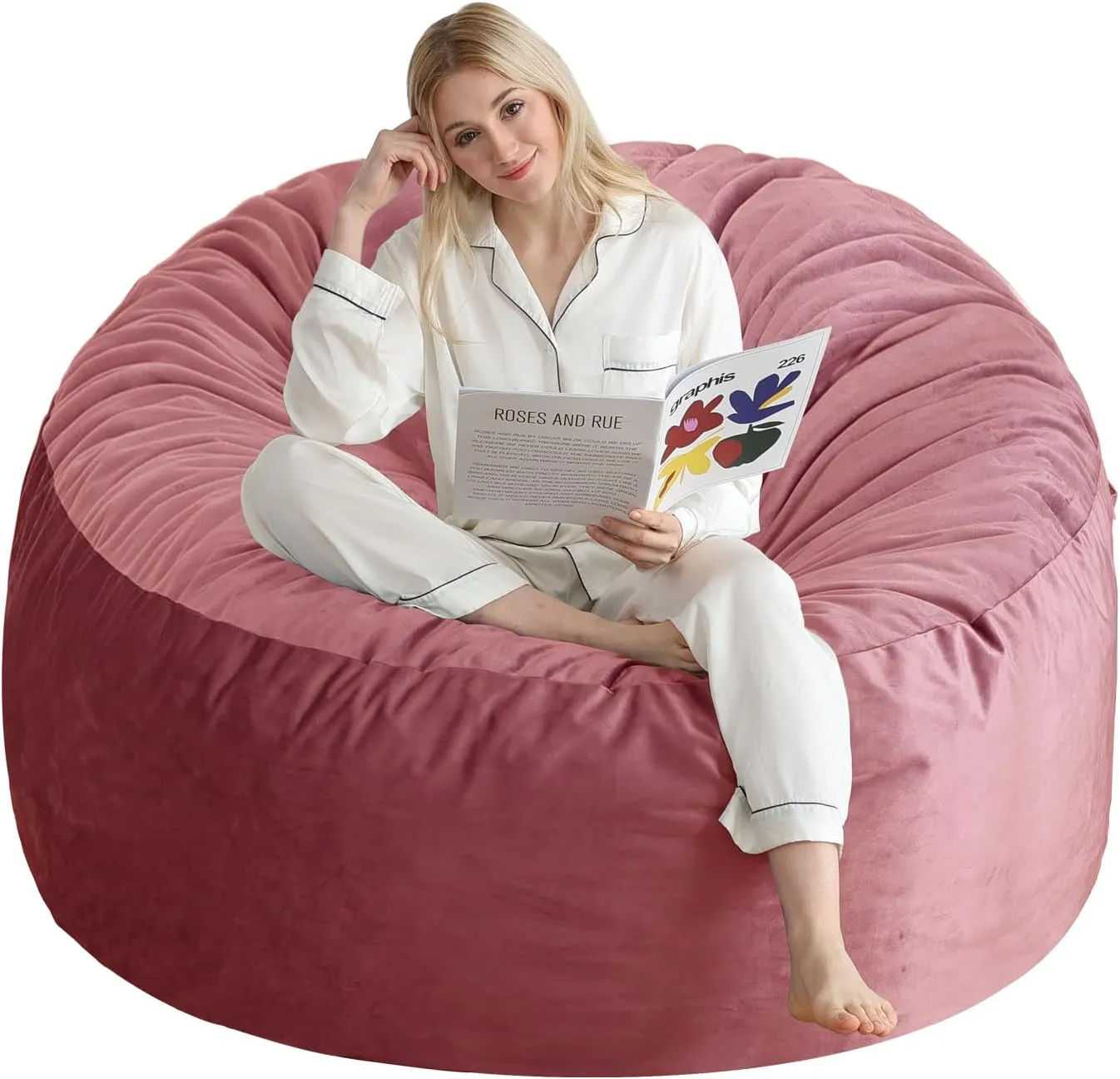 4 Ft Bean Bag Chair, Memory Foam Bean Bag Chairs for Adults with Filling, Round Bean Bag Sofa with Filler Included, Beanbags with Soft Dutch Velvet Fabric,4 Foot,Pink