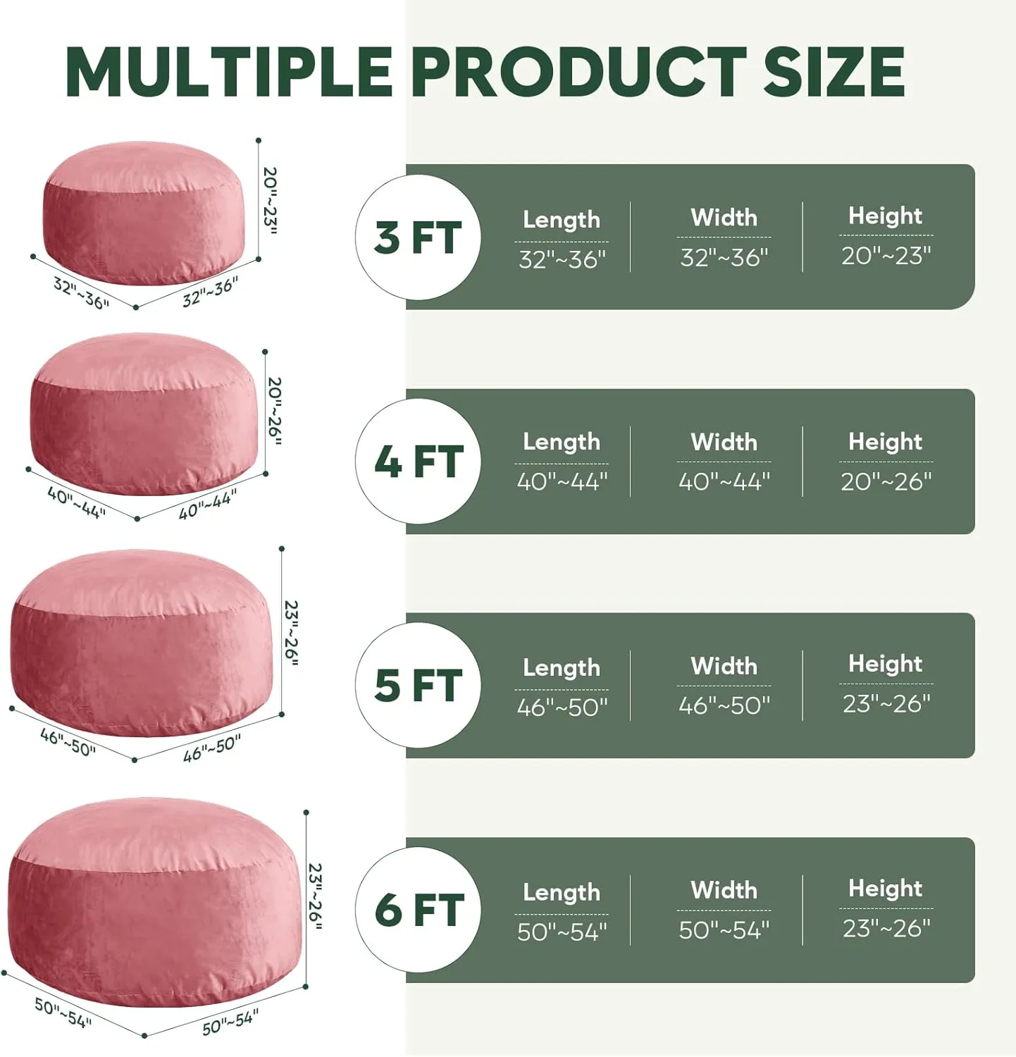 4 Ft Bean Bag Chair, Memory Foam Bean Bag Chairs for Adults with Filling, Round Bean Bag Sofa with Filler Included, Beanbags with Soft Dutch Velvet Fabric,4 Foot,Pink
